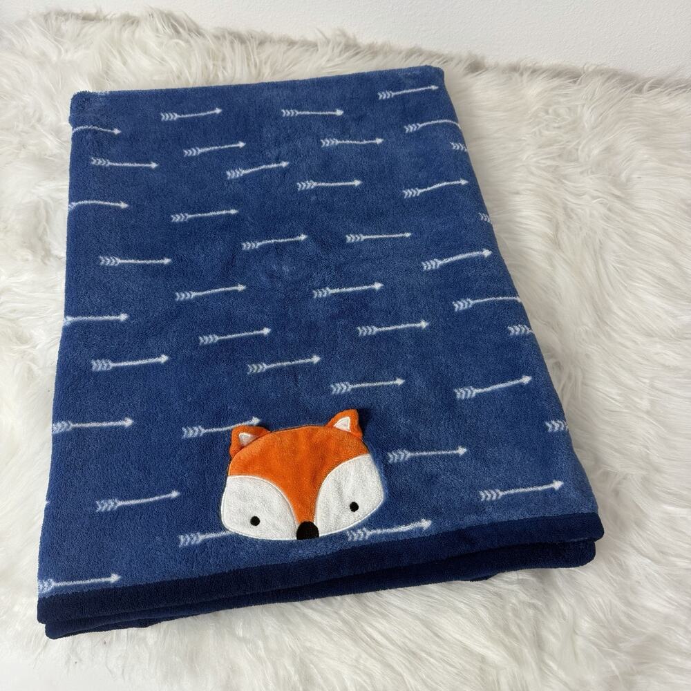 Parents Choice Navy Blue Fox Applique Baby Blanket Arrows Security Lovey 30x40"